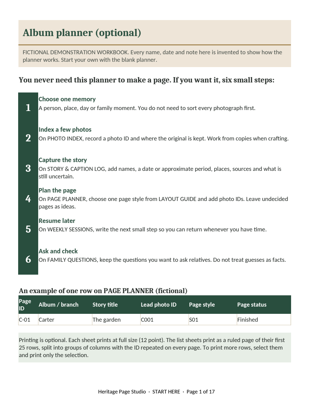 Optional album planner preview from the actual toolkit