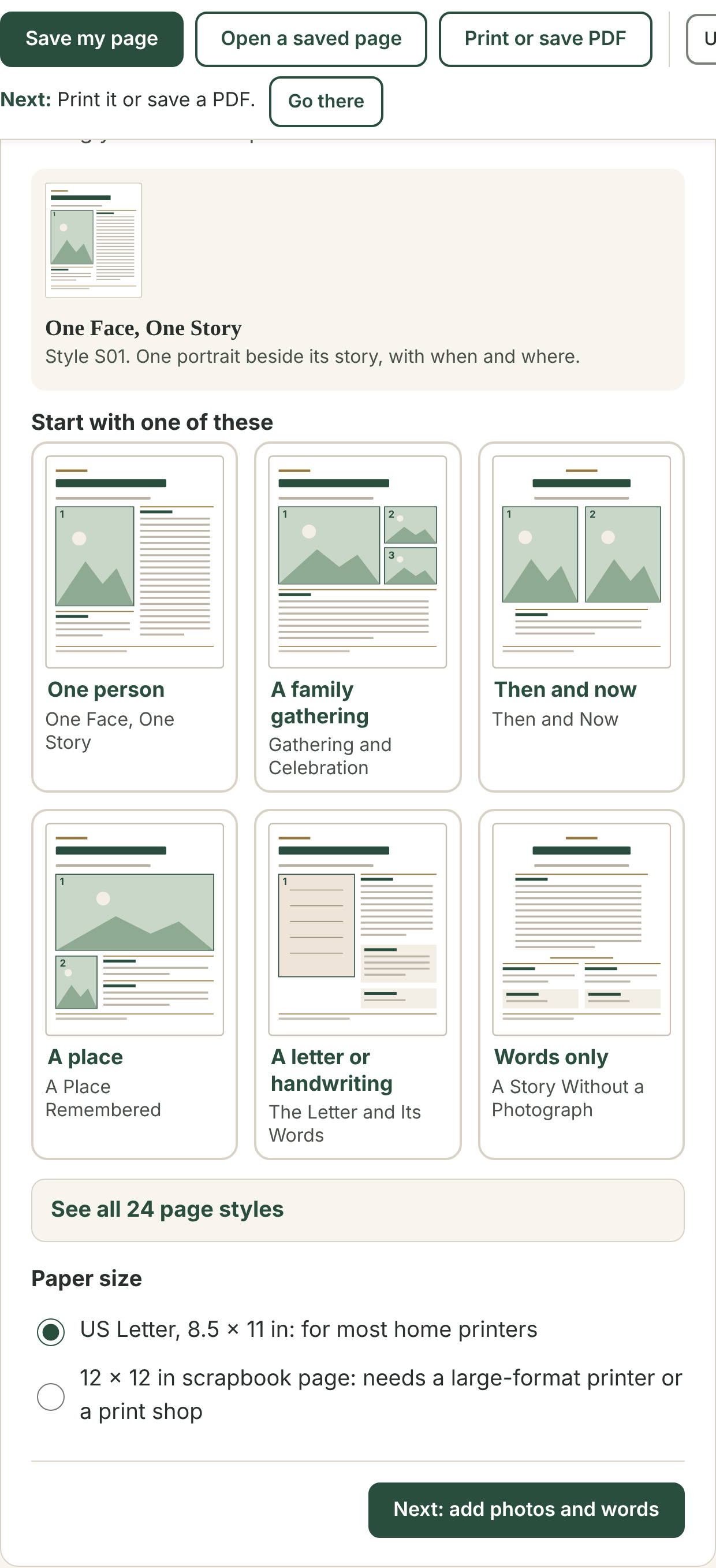 Actual builder step 1: Choose your page