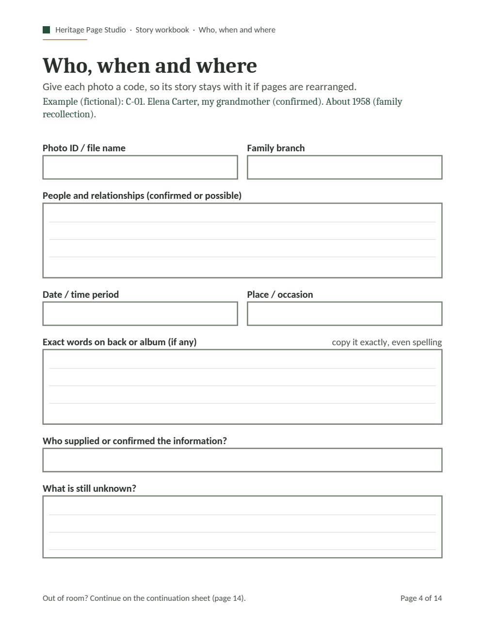 Fillable story workbook preview from the actual toolkit